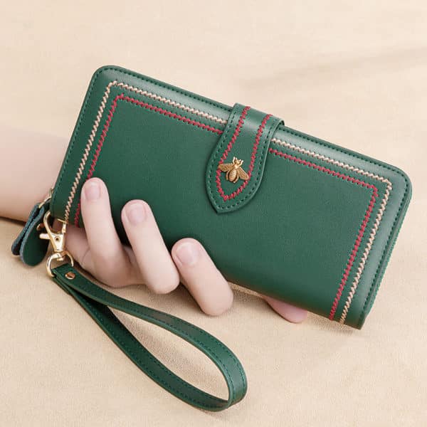 Grand portefeuille de luxe en cuir vert pour femme 8951 pfqt2e
