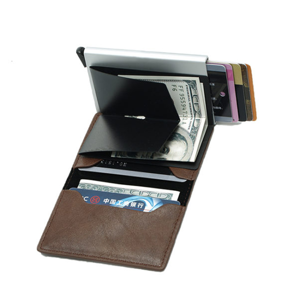Mini portefeuille en cuir PU et métal marron mini portefeuille en cuir pu et metal noir 13