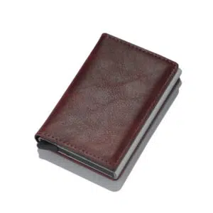 mini portefeuille en cuir synthétique rouge et métal