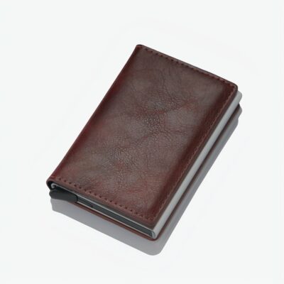 mini portefeuille en cuir synthétique rouge et métal