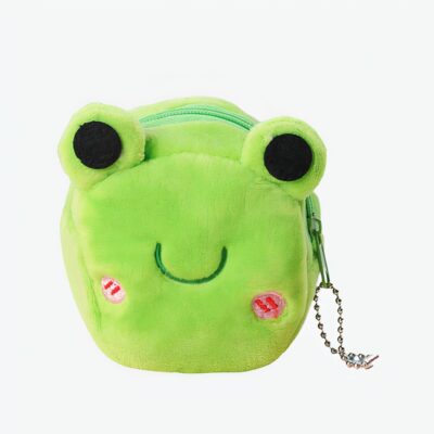 Petit porte-monnaie en forme de tête de grenouille en peluche, pour enfant, dans laquelle on peut ranger sa monnaie