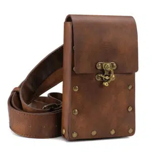 Portefeuille médiévale de ceinture en cuir marron, sur fond blanc