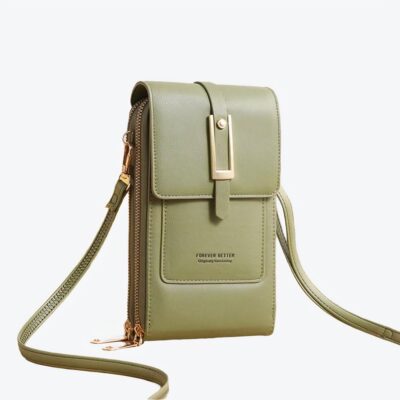Magnifique sac portefeuille en similicuir vert avec finitions dorées