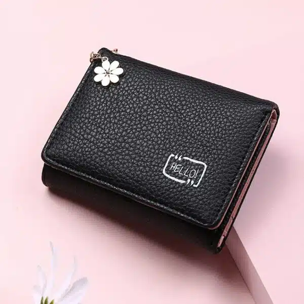 Petit portefeuille noir à pendentif fleur 10843 glbvz3