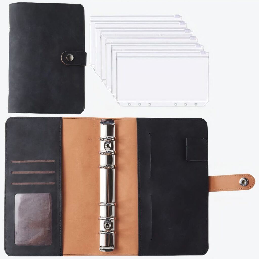 Portefeuille enveloppe budget noir en cuir
