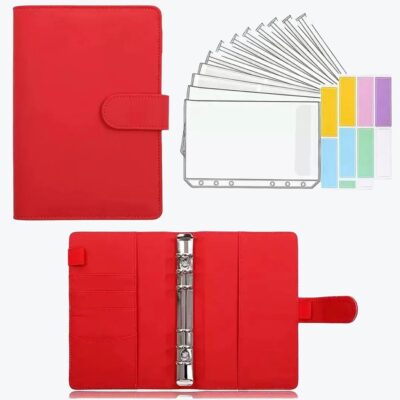 Portefeuille enveloppe budget cuir PU rouge